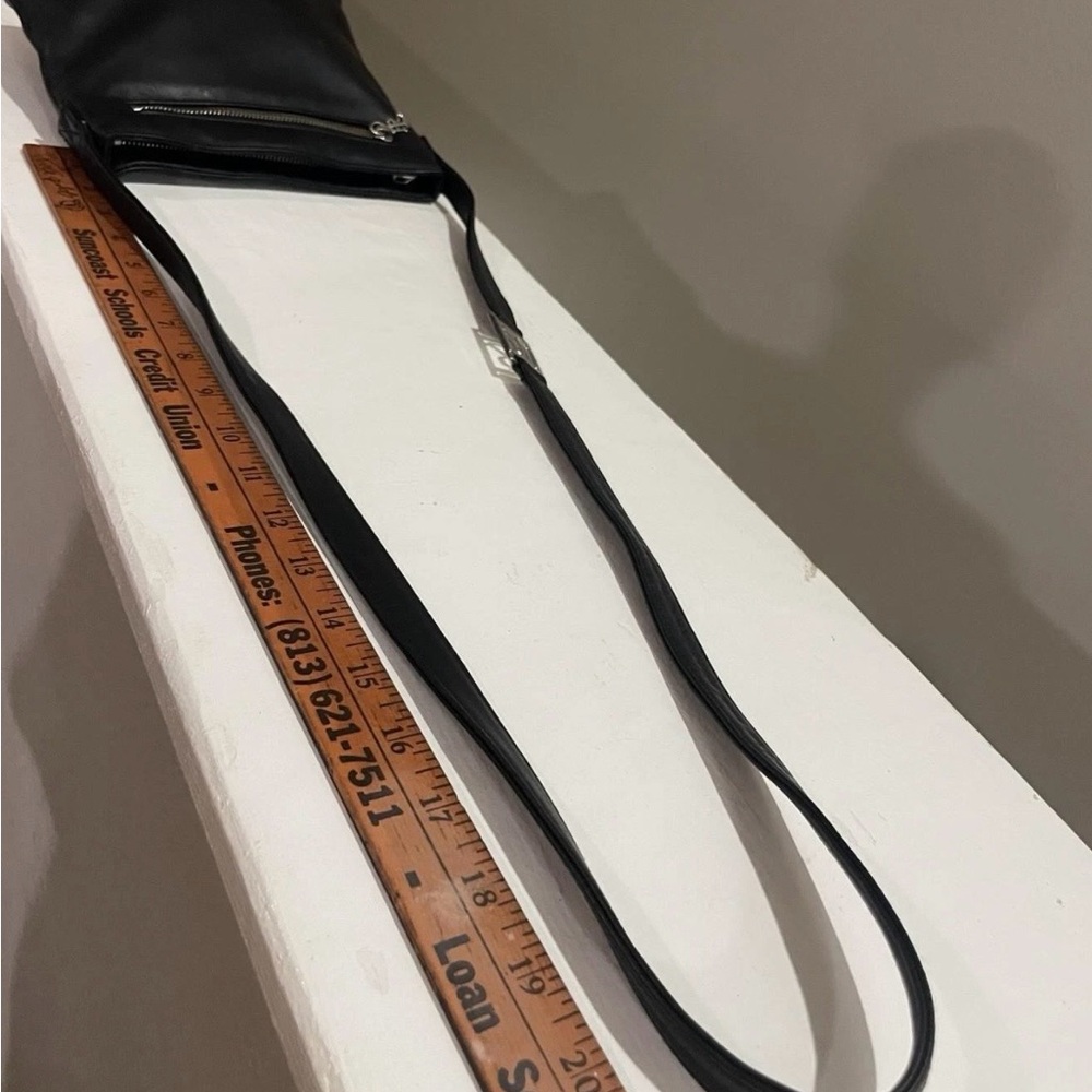 Vintage Ralph Lauren Black Leather Crossbody Shoulder Bag Y2K Silver Logo - Picture 11 of 14